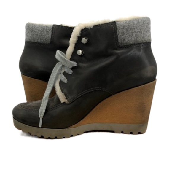 Cole  Haan Henson Winter Waterproof Leather Charcoal wedge booties size 11B - Picture 4 of 16